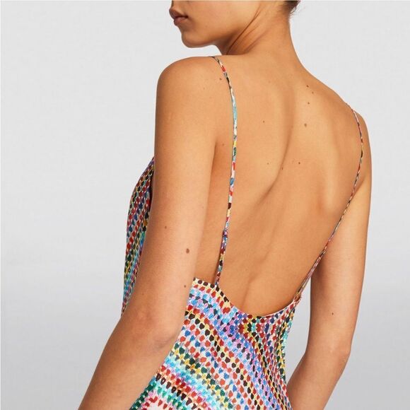 Allsaints ASilk Blend Midi Slip Dress Asymmetric Hem Multicolor Size 10‎ - Picture 4 of 16